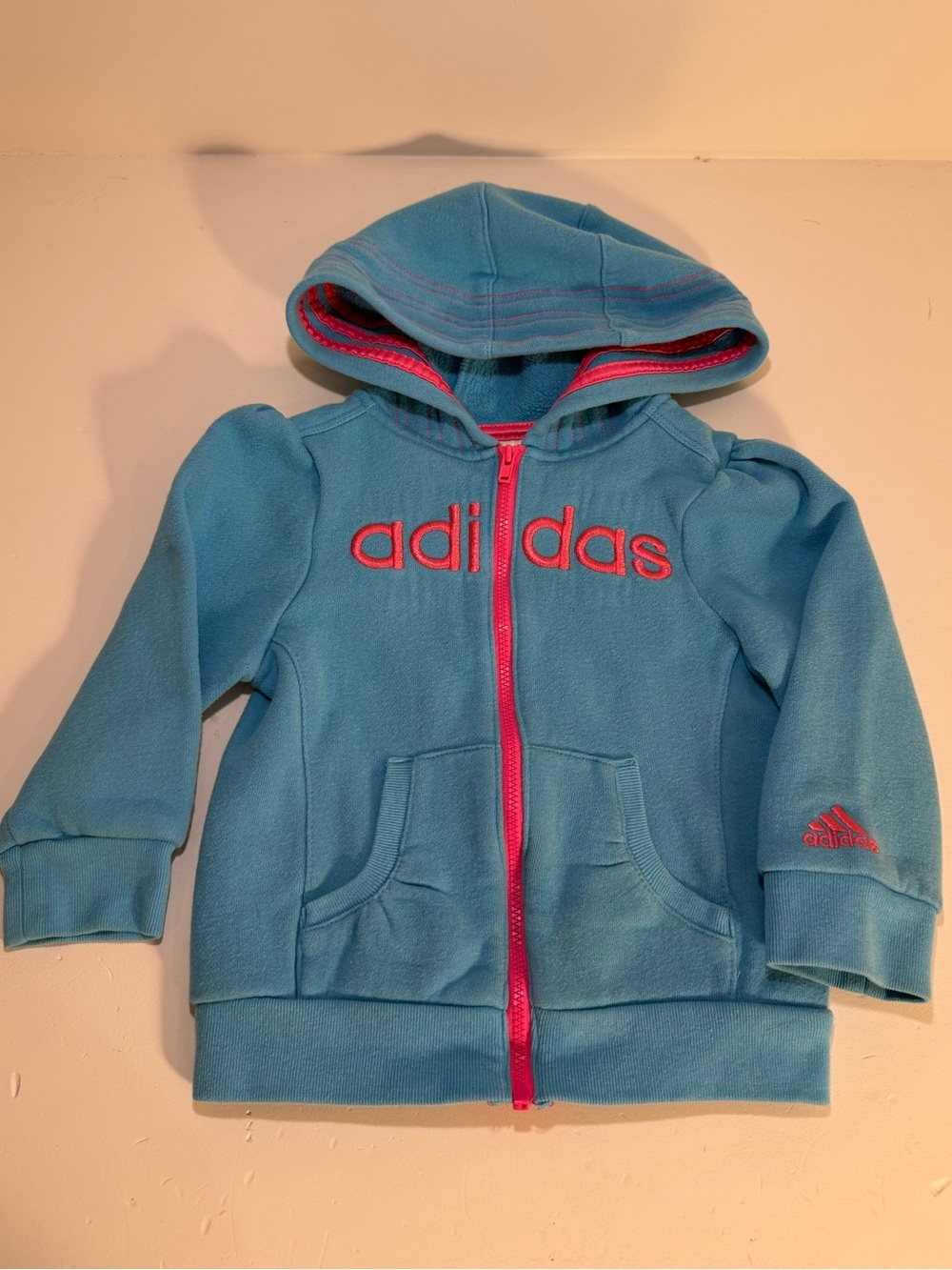 Adidas Girls 2T Blue & Pink 3-Stripes Hoodie